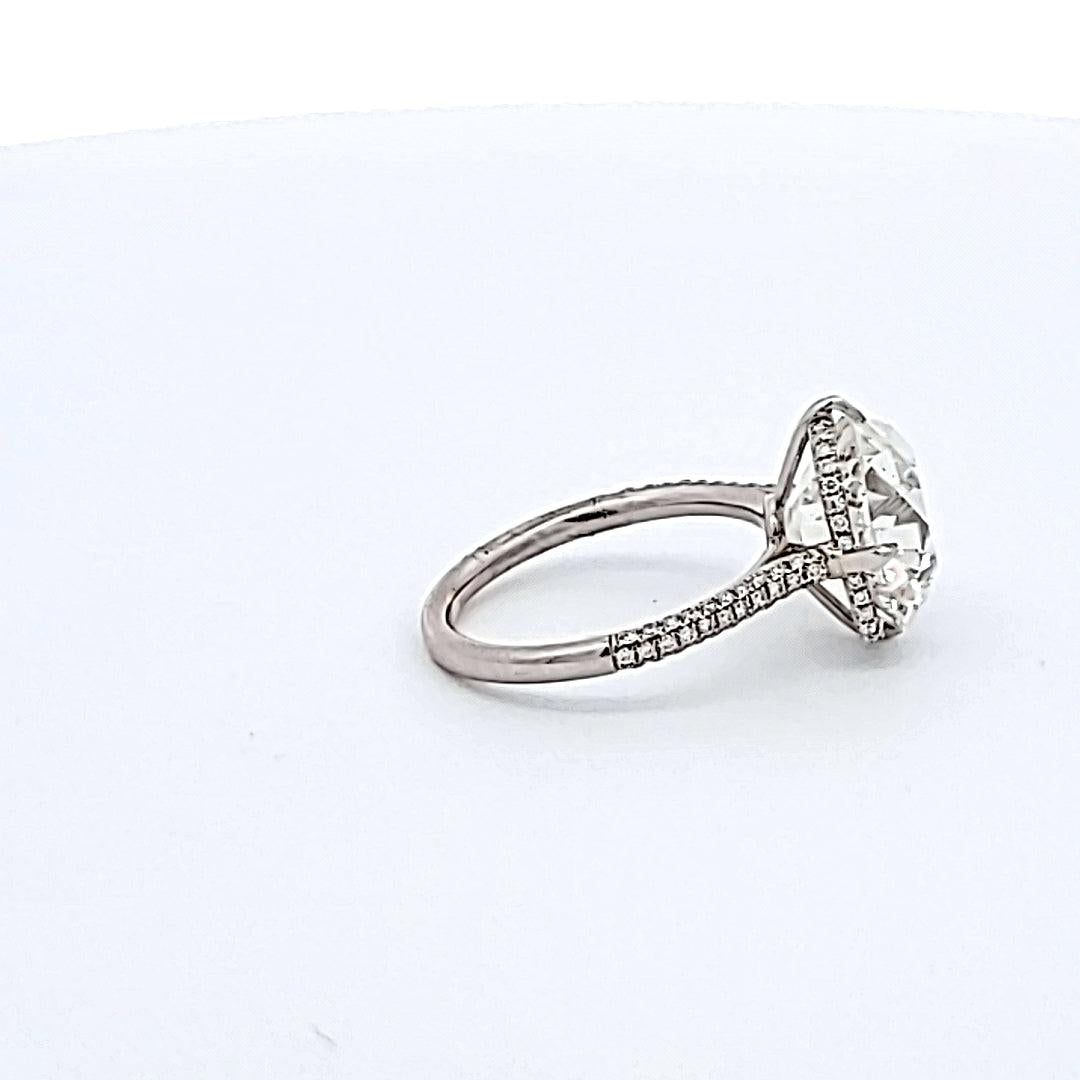 6.65 Carat Old Miner Cut H SI2 Diamond Platinum Engagement Ring