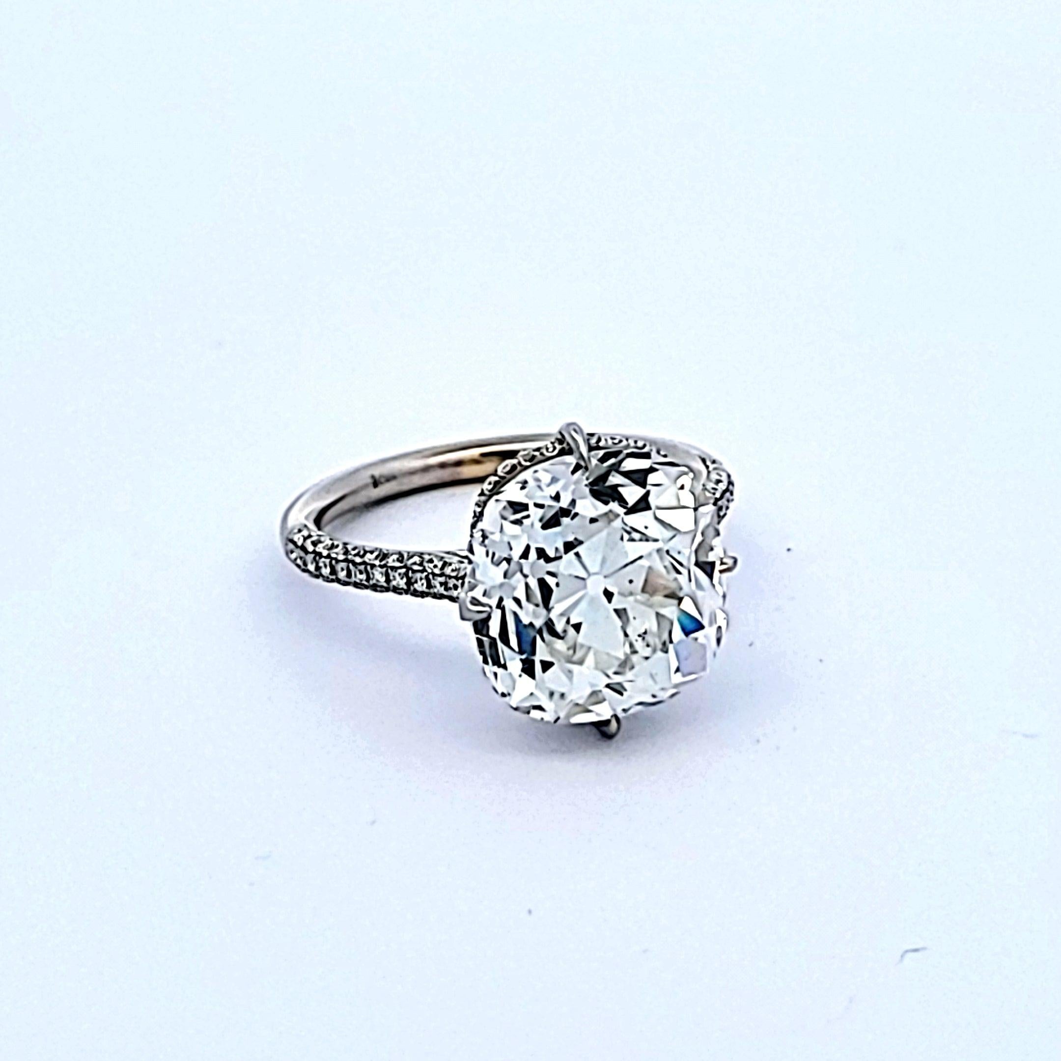 6.65 Carat Old Miner Cut H SI2 Diamond Platinum Engagement Ring