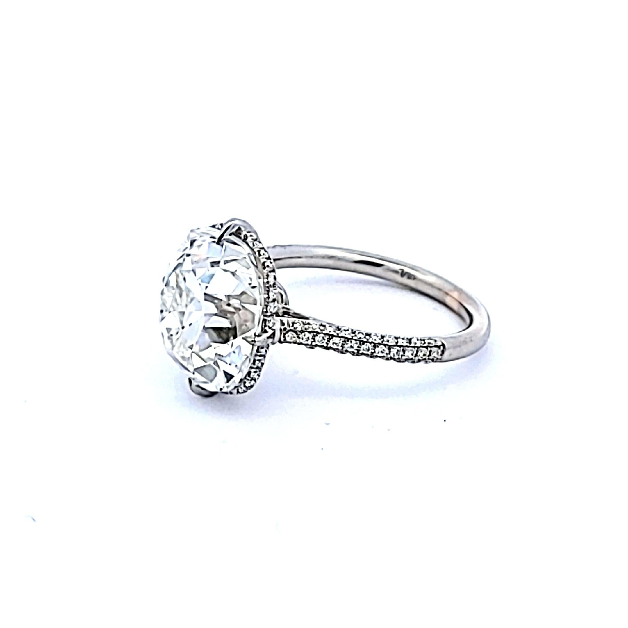 6.65 Carat Old Miner Cut H SI2 Diamond Platinum Engagement Ring