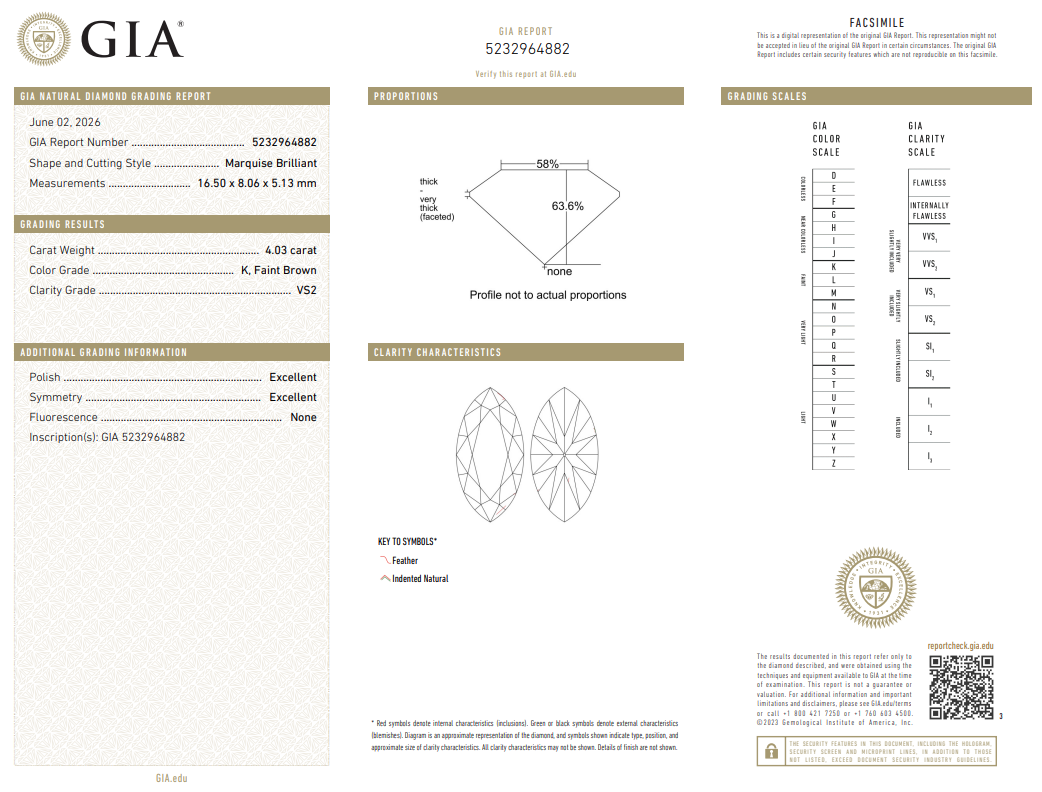 GIA Certified Loose Natural 4.03 Carat Marquis Shape Diamond K-VS2