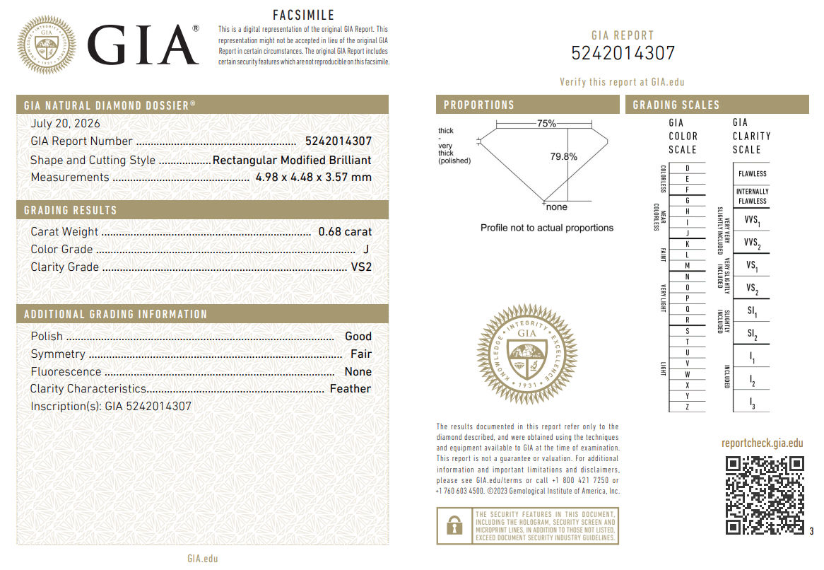 GIA Certified Loose 0.68 Carat Princess Cut Diamond Natural J-VS2