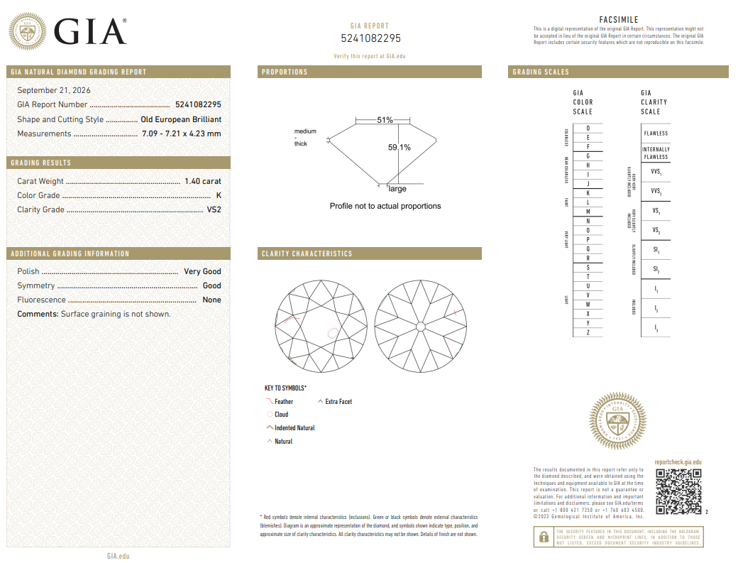 1.4 Ct Old European Cut Diamond 0 K-VS2 Handcrafted GIA Certified