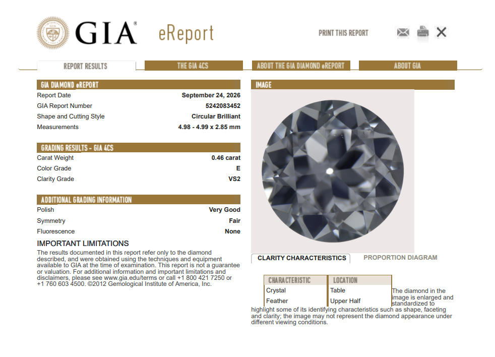 GIA Certified 0.46 Carat Old European Cut Diamond Early Cut E-VS2 Loose