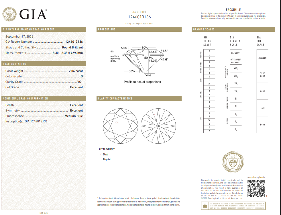 2.06 Ct Round Brilliant Diamond Natural Loose D-VS1 GIA
