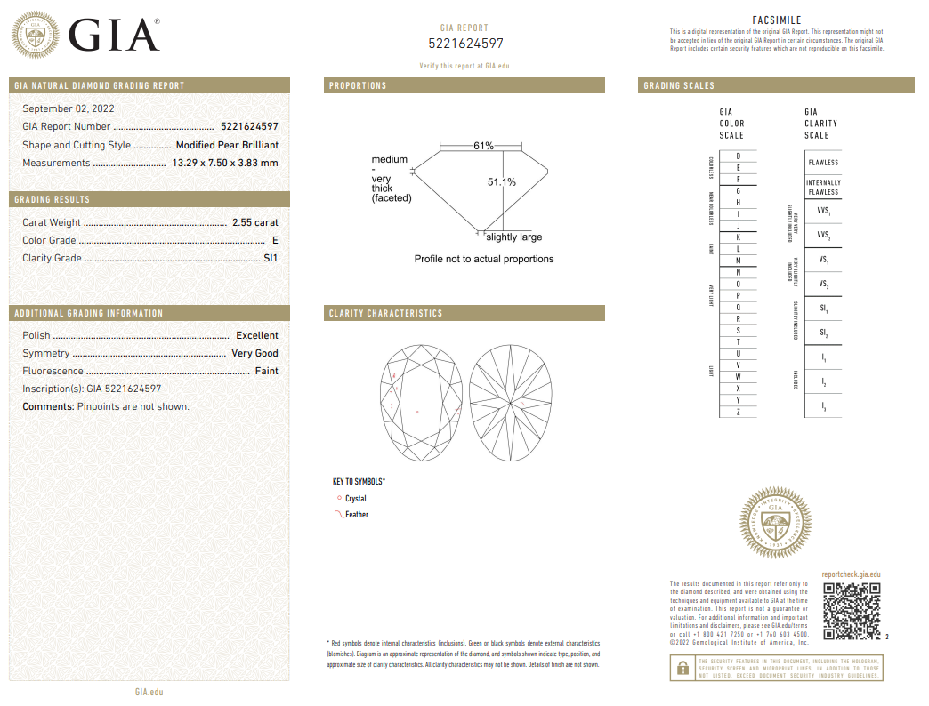 2.55 Carat Pear Shape Diamond E-SI1 Collector Loose GIA Certified
