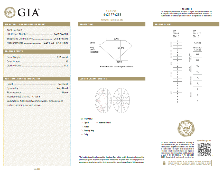2.51 Carat Oval Shape Diamond Natural E-SI2 with GIA Certificate