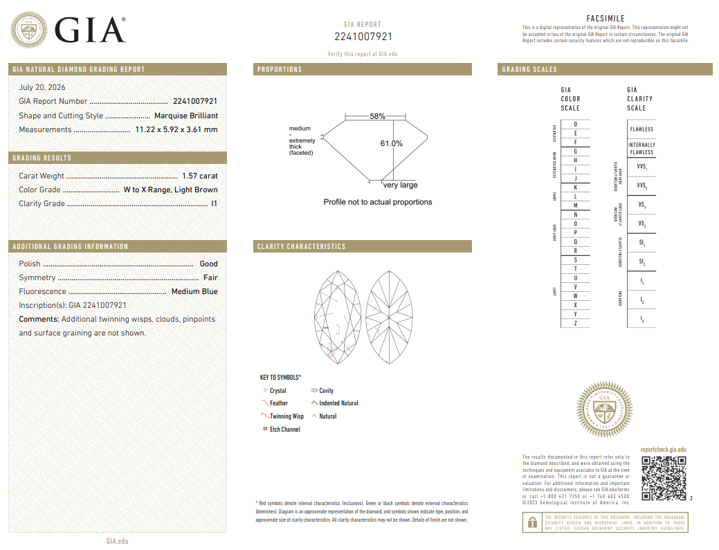 Master Cut Antique 1.57 Ct Marquis Shape Diamond GIA Certified U-I1