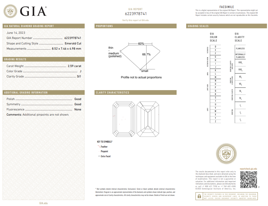 2.59 Ct Asscher Cut Diamond Natural J-SI1 with GIA Certificate