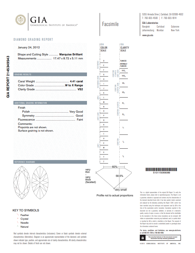 4.41 Ct Marquis Shape Diamond W-VS2 Loose Natural GIA Certified
