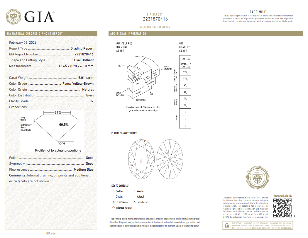 5.01 Carat Oval Shape Natural Mined Diamond Fancy  Brown Color I2 Clarity With GIA Certificate