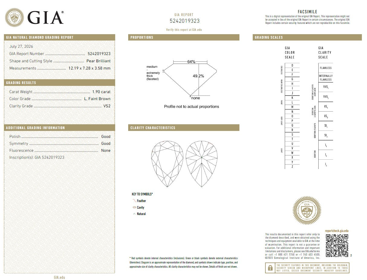 Natural 1.9 Carat Pear Shape Diamond L-VS2 with GIA Certificate