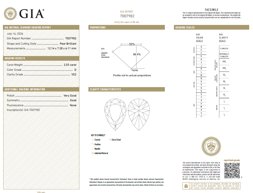 GIA Certified 2.03 Ct Pear Shape Diamond D-VS2 Natural Loose