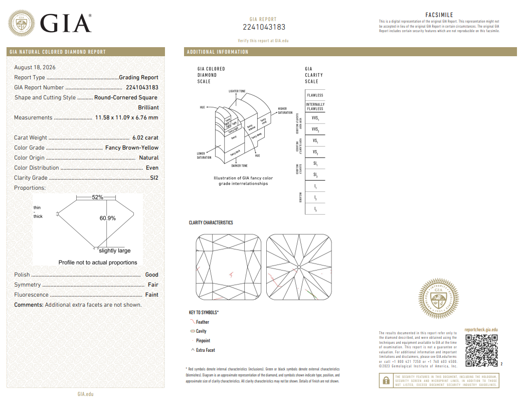 6.02 Carat Old Miner Cut Diamond Collector Loose FANCY YELLOW BROWN-SI2 Collector Stone GIA