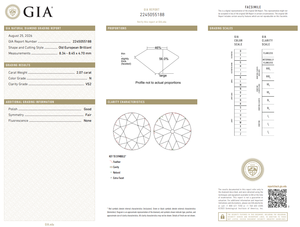 2.07 Ct Old European Cut Diamond Natural N-VS2 Bridal GIA Certified