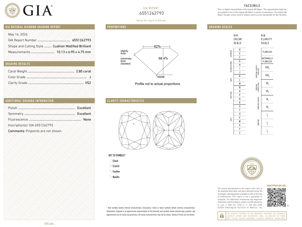 Loose 2.8 Carat Cushion Modified Brilliant Cut Diamond J-VS2 with GIA Certificate