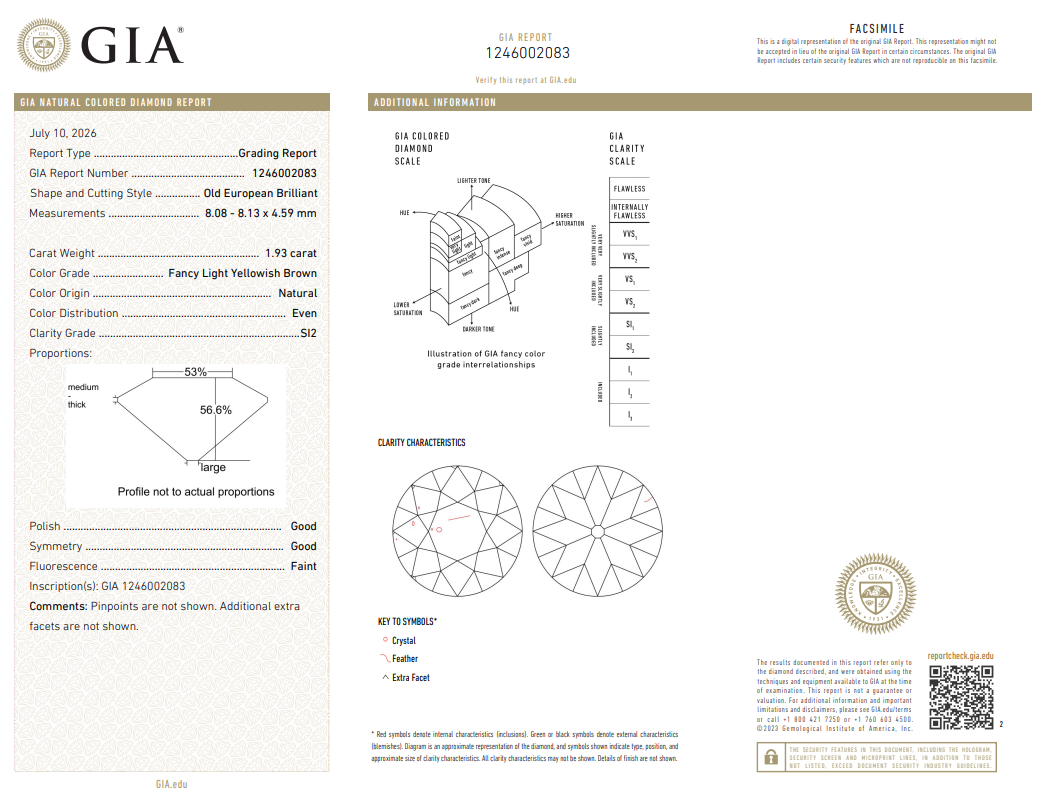 1.93 Carat Old European Cut Diamond FANCY LIGHT BROWN YELLOW-SI2 Loose Untreated GIA Art Deco