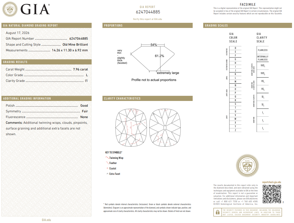 GIA Certified 7.96 Ct Old Miner Cut Diamond Loose L-I1 Natural