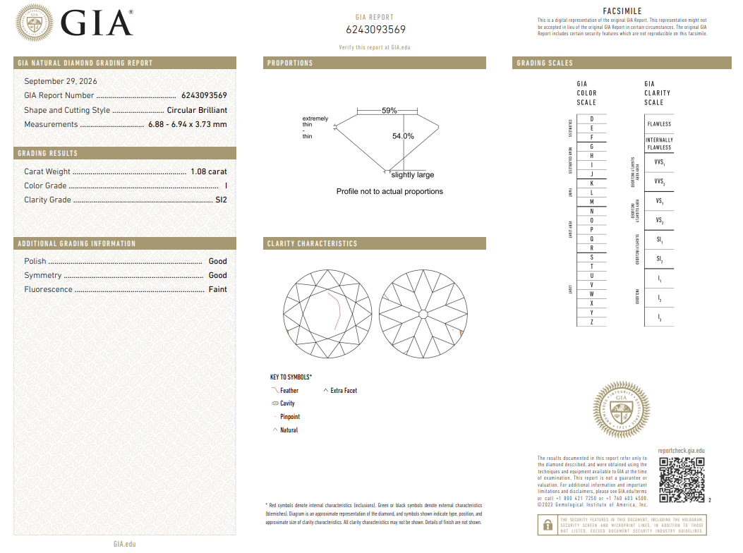 GIA Certified 1.08 Carat Old European Cut Diamond Fine I-SI2 Natural