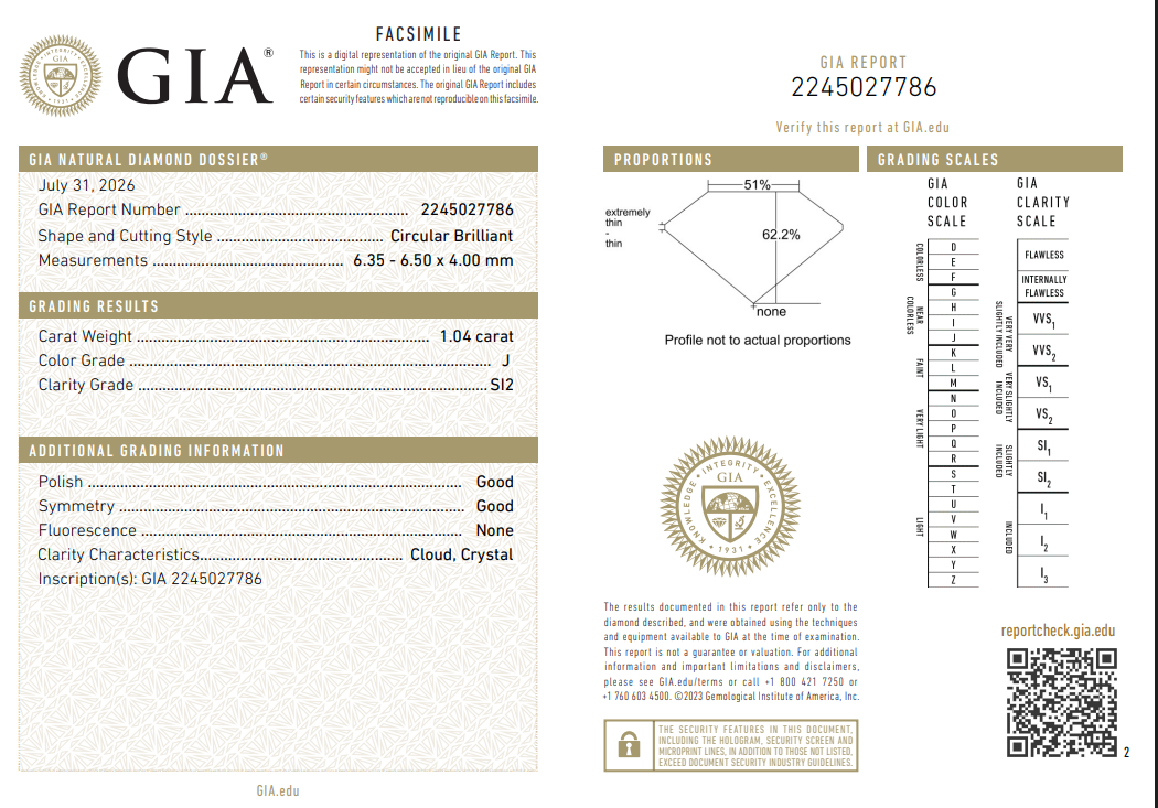 GIA Certified Natural 1.04 Carat Old European Cut Diamond Loose J-SI2
