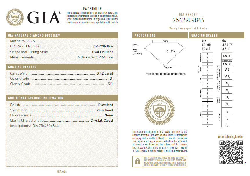 0.42 Carat Oval Shape Diamond GIA Certified D-SI1 Loose