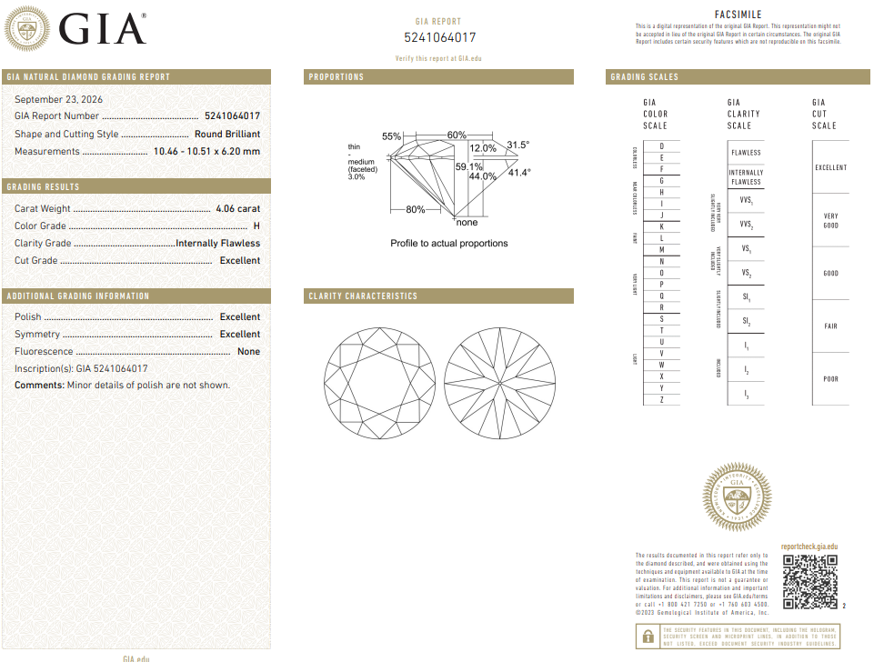 4.06 Carat Round Brilliant Diamond H-IF Loose GIA Natural