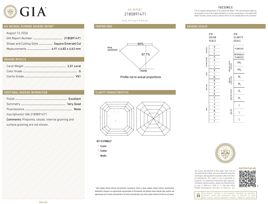 2.01 Ct Asscher Cut Diamond G-VS1 Natural GIA Loose