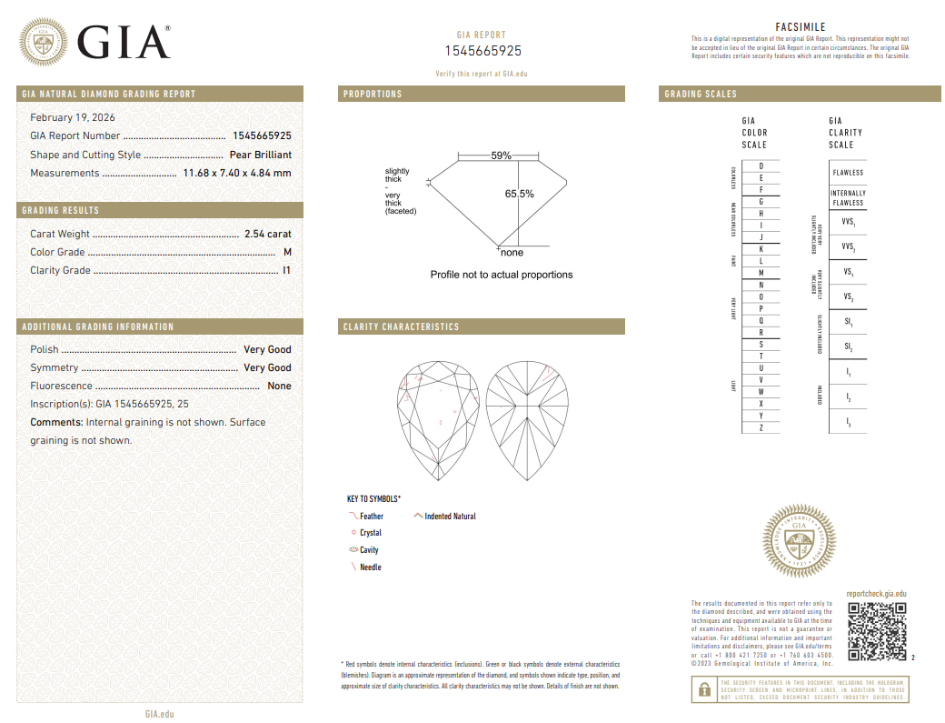 GIA Certified Natural Loose 2.55 Carat Pear Shape Diamond M-I1