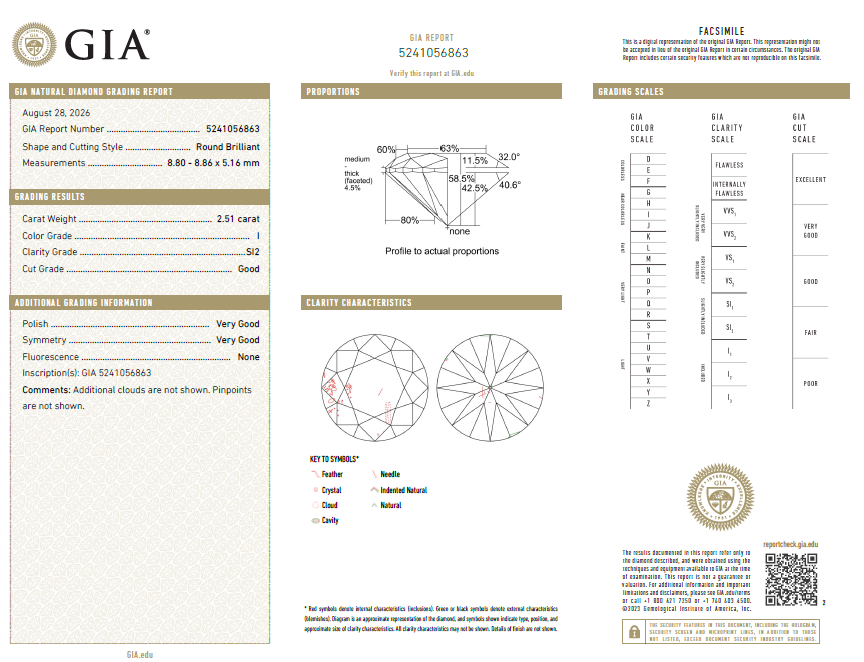 Natural 2.51 Carat Round Brilliant Diamond I-SI2 with GIA Certificate