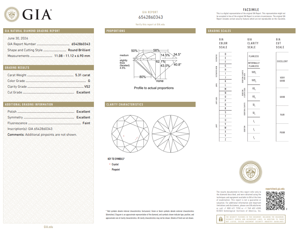 5.31 Ct Round Brilliant Diamond G-VS2 Natural GIA Loose
