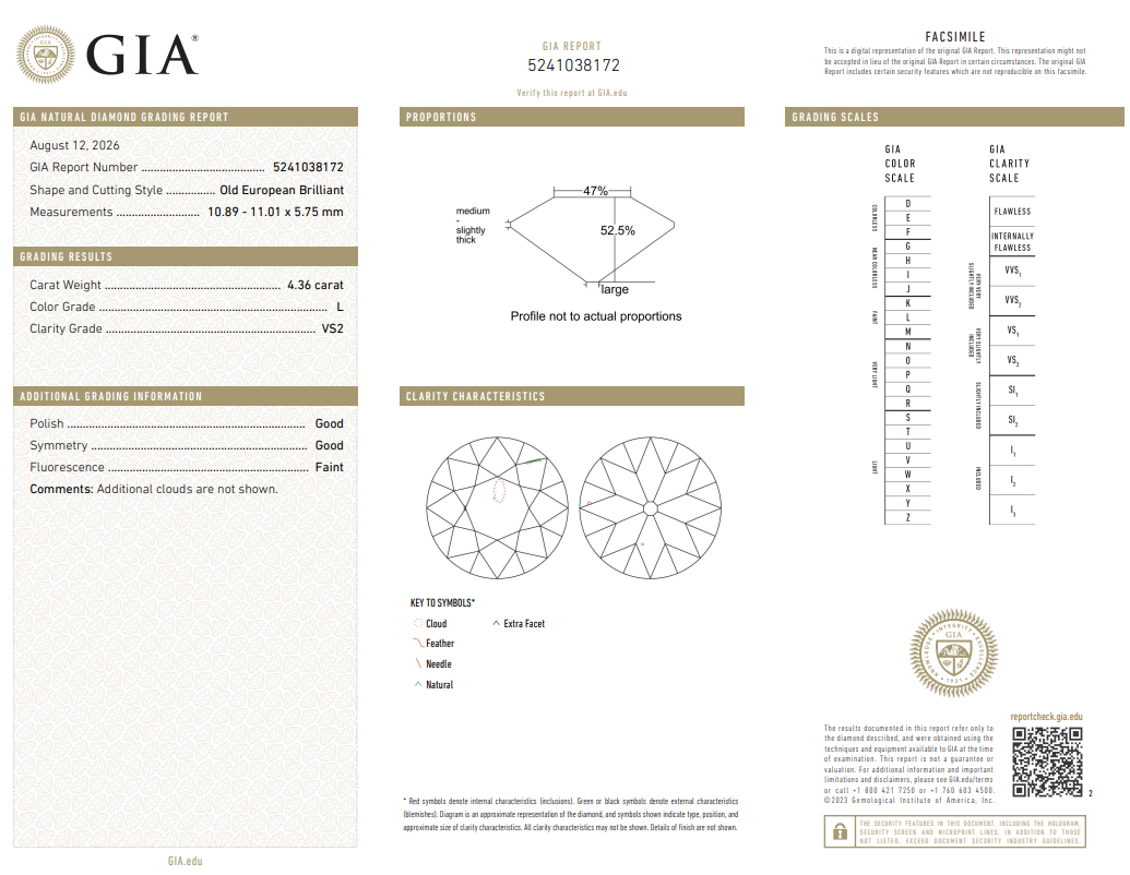 GIA Certified Master Cut Natural 4.36 Ct Old European Cut Diamond L-VS2