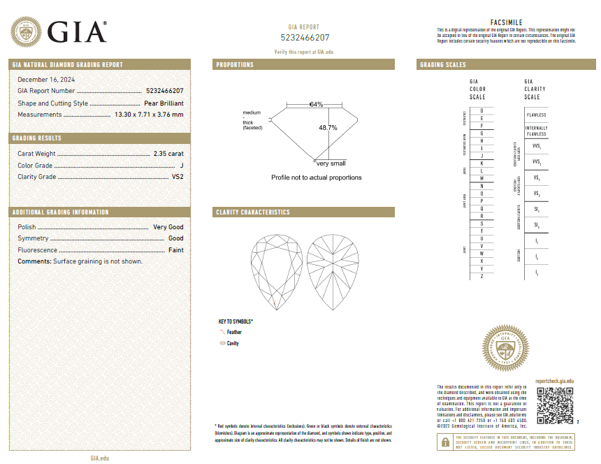 Natural 2.35 Ct Pear Shape Diamond J-VS2 with GIA Certificate