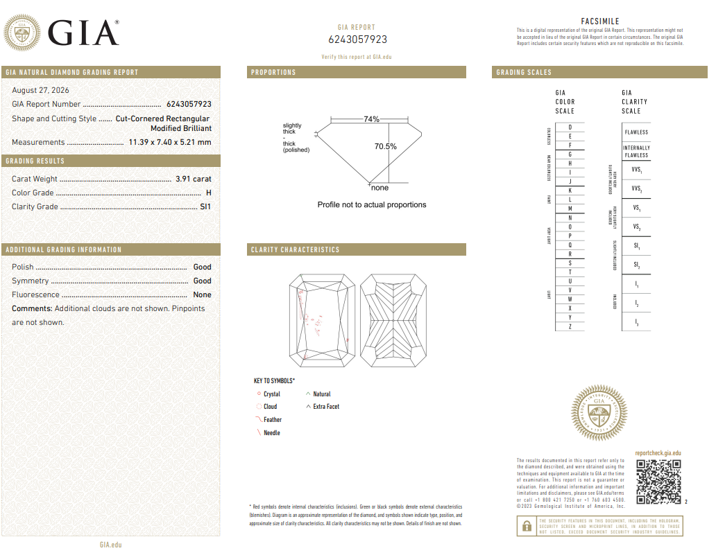 3.91 Carat Radiant Cut Diamond Loose H-SI1 with GIA Certificate