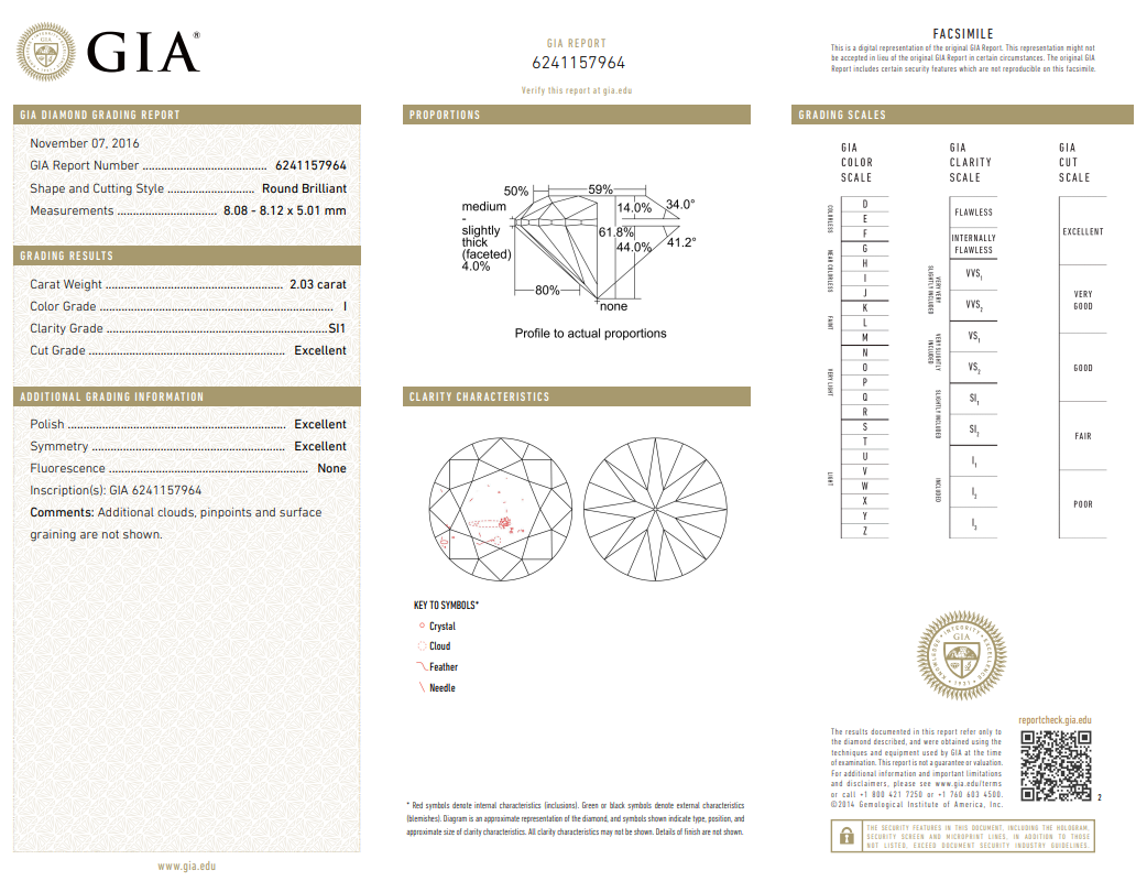 GIA Certified 2.03 Ct Round Brilliant Diamond I-SI1 Loose Natural