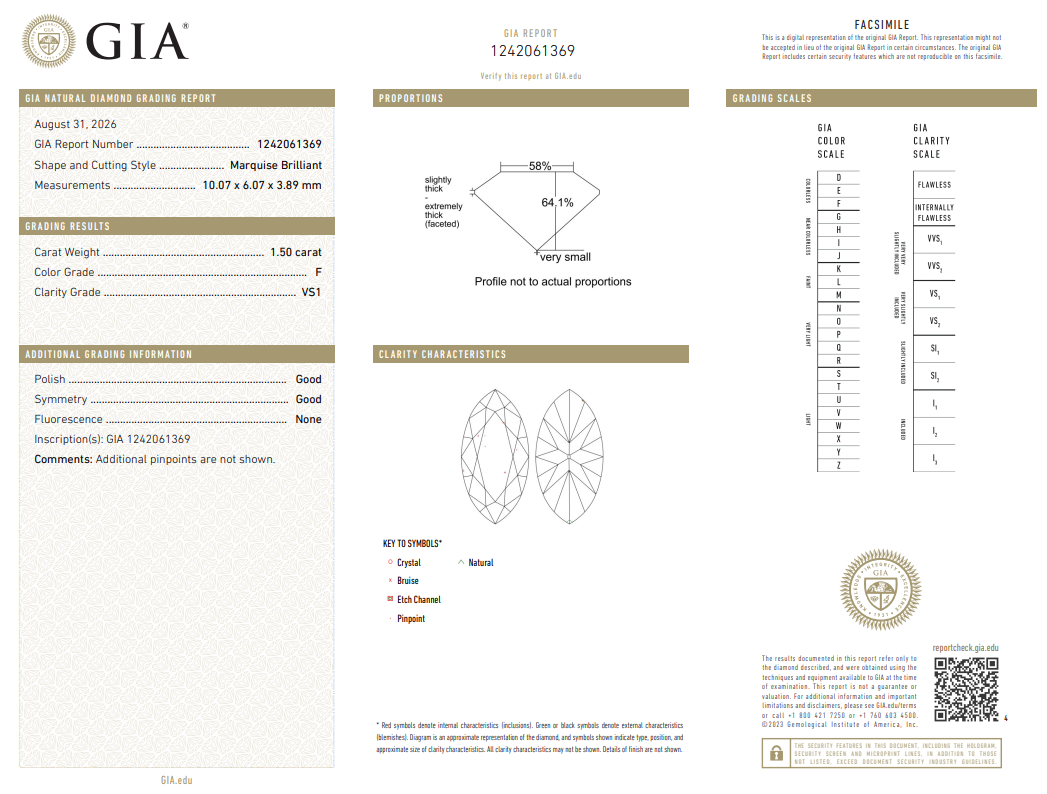 Natural 1.5 Carat Marquis Shape Diamond F-VS1 with GIA Certificate