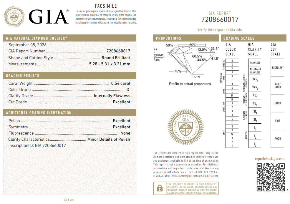 Natural 0.54 Ct Round Brilliant Diamond D-IF with GIA Certificate