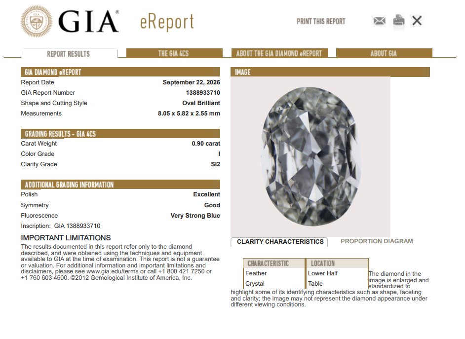 0.9 Ct Oval Shape Diamond I-SI2 Natural Loose GIA Certified