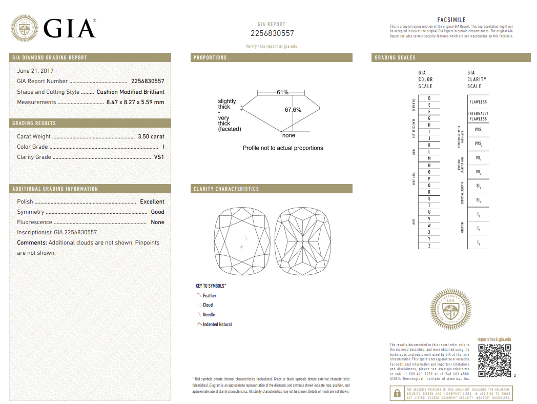 3.50 Carat Cushion Brilliant Natural Mined Diamond I Color VS1 Clarity With GIA Certificate