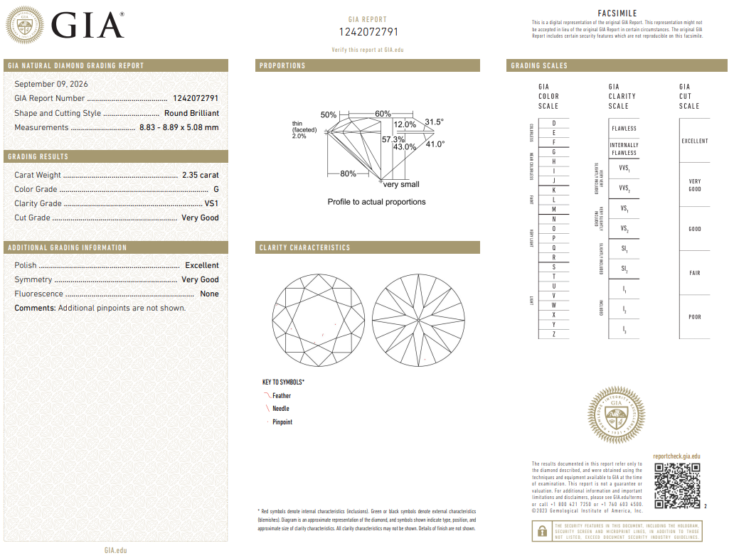 Loose 2.35 Carat Round Brilliant Diamond G-VS1 with GIA Certificate