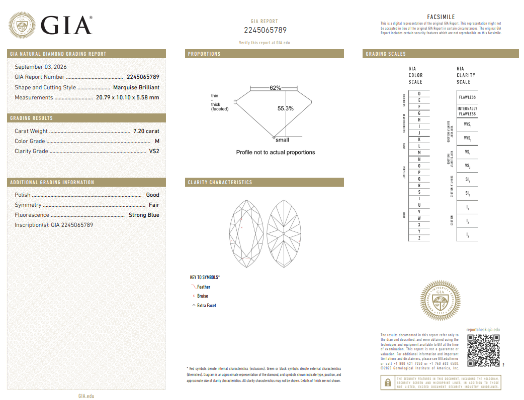 Loose 7.2 Carat Marquis Shape Diamond M-VS2 with GIA Certificate