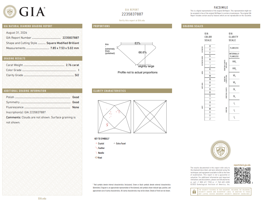GIA Certified 2.76 Carat Princess Cut Diamond I-SI2 Estate Loose