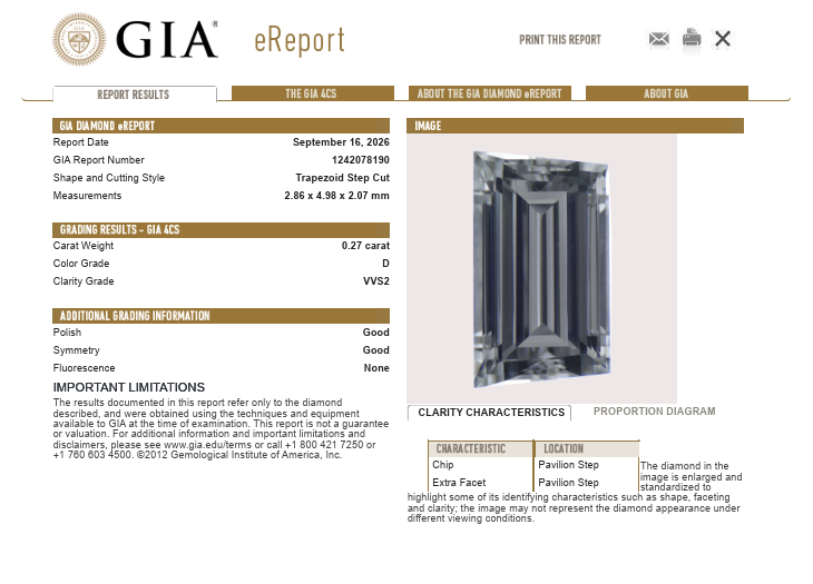 Loose Natural 0.27 Carat Trapezoid Shape Diamond GIA Certified D-VVS2