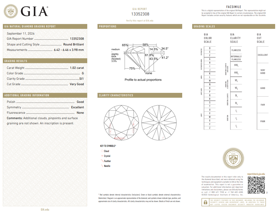 1.01 Ct Round Brilliant Diamond Loose G-SI1 with GIA Certificate