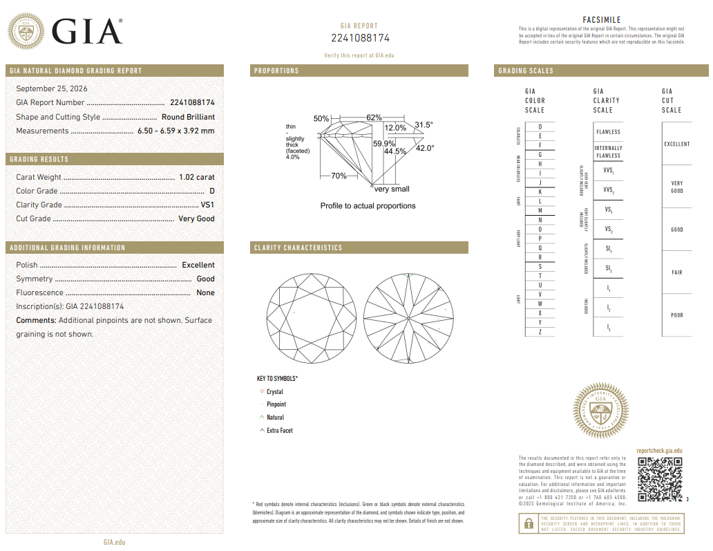 GIA Certified Natural 1.02 Carat Round Brilliant Diamond Loose D-VS1