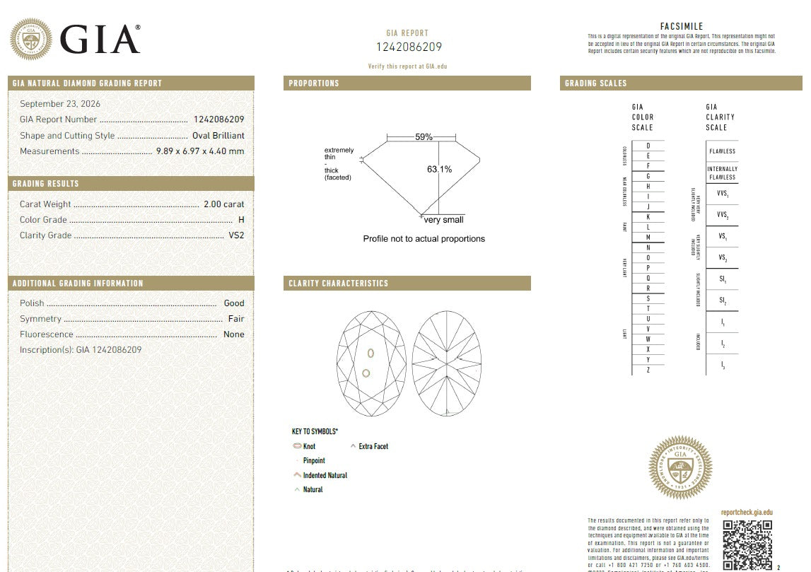 GIA Certified Loose Natural 2 Carat Oval Shape Diamond H-VS2