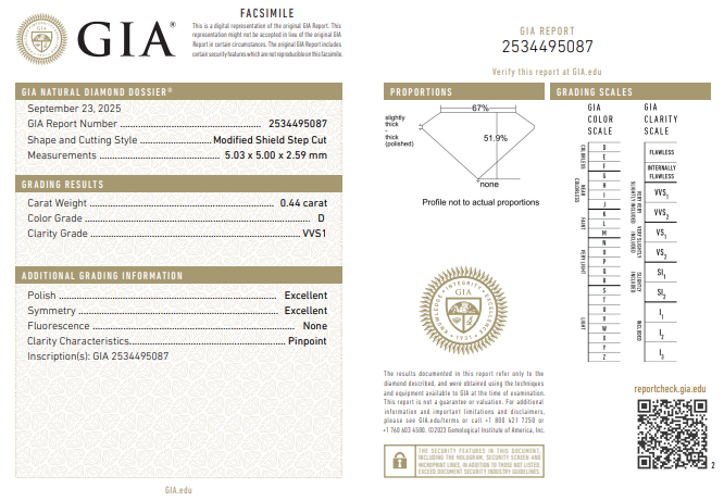 Natural 0.44 Carat Shield Shape Diamond D-VVS1 with GIA Certificate
