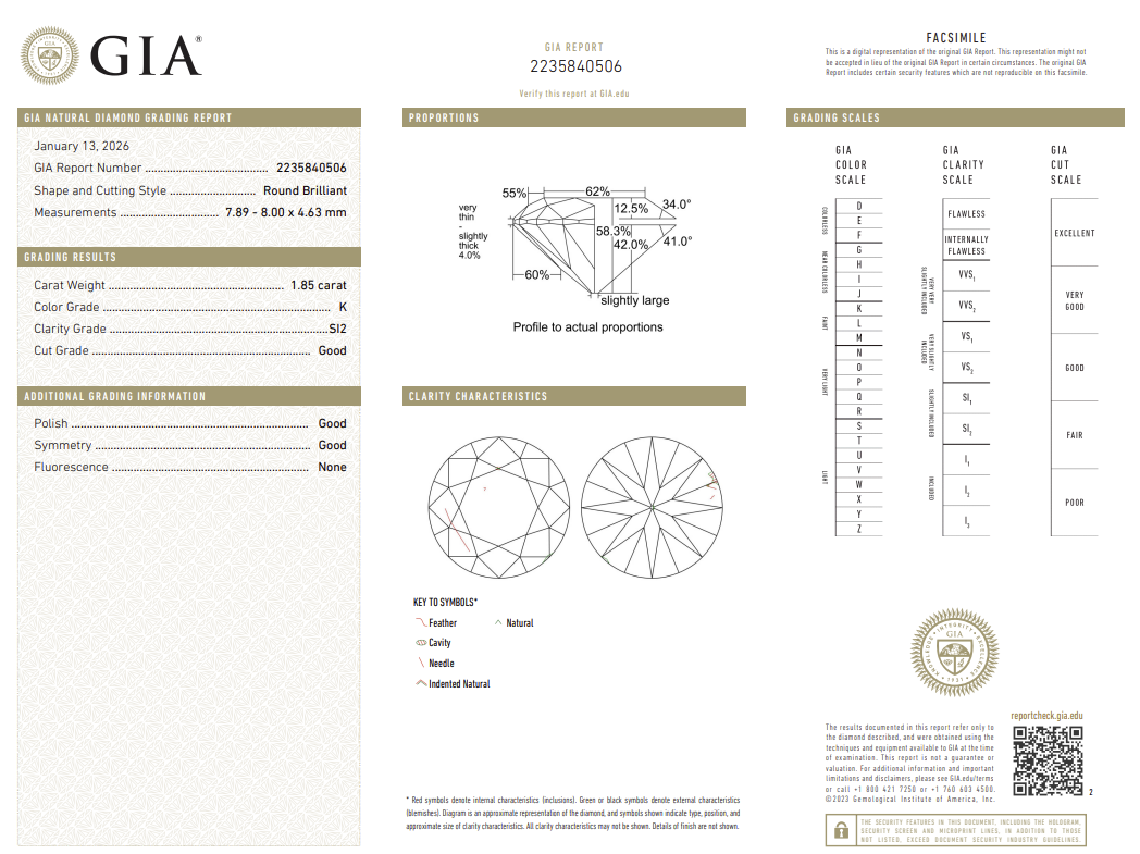 1.85 Carat Old European Cut Antique Natural Mined Diamond K Color SI2 Clarity With GIA Certificate
