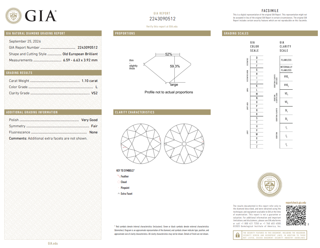 Natural Old World 1.1 Ct Old European Cut Diamond GIA Certified L-VS2