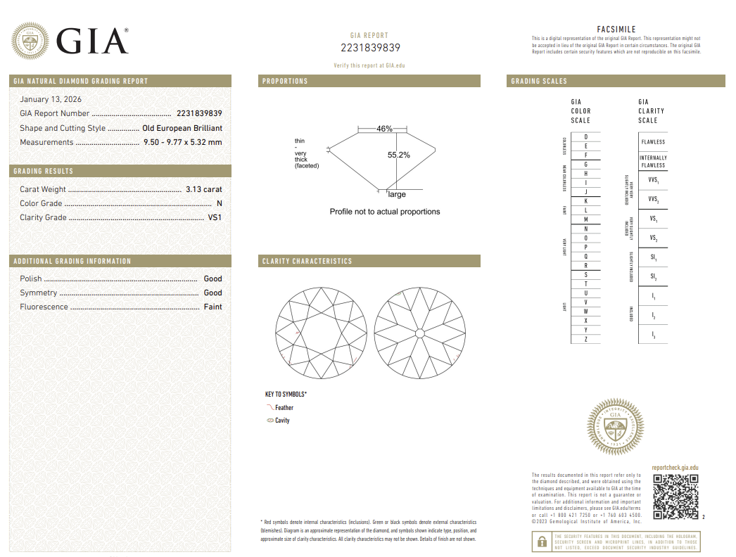 3.13 Carat Old European Cut Antique Natural Mined Diamond N Color VS1 Clarity With GIA Certificate