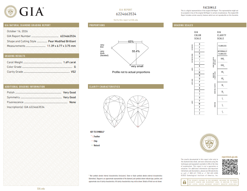 Natural 1.69 Carat Pear Shape Diamond G-VS2 with GIA Certificate