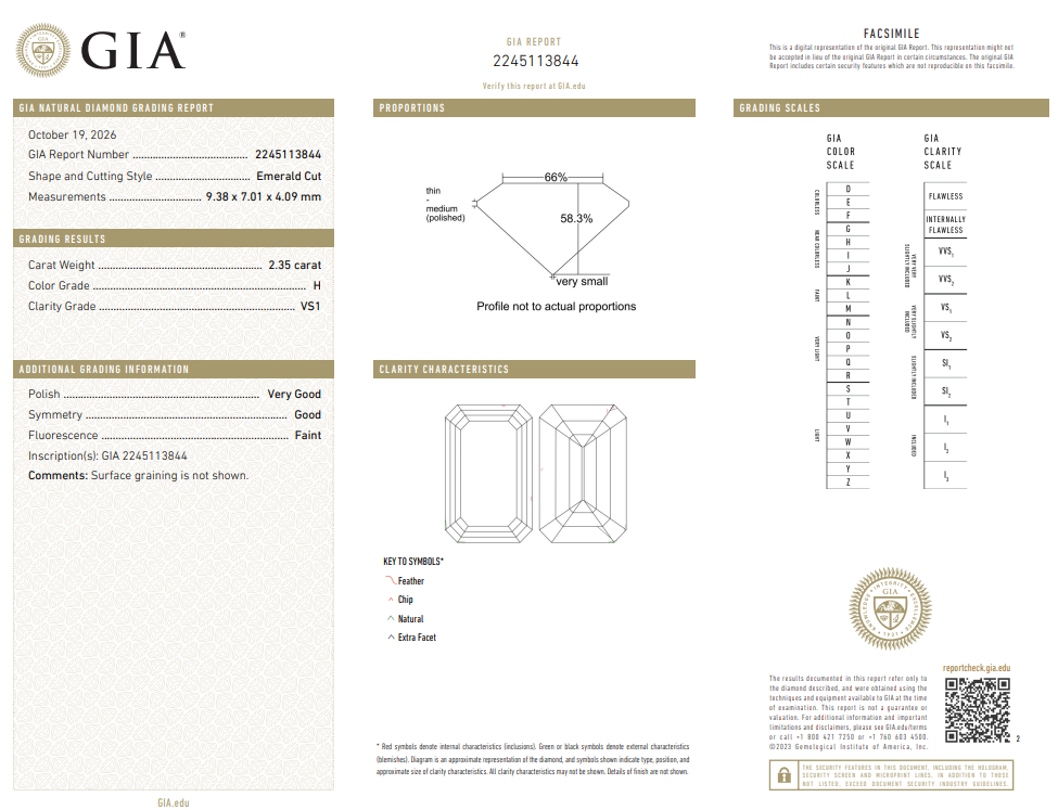 GIA Certified Loose 2.35 Carat Emerald Cut Diamond Natural H-VS1